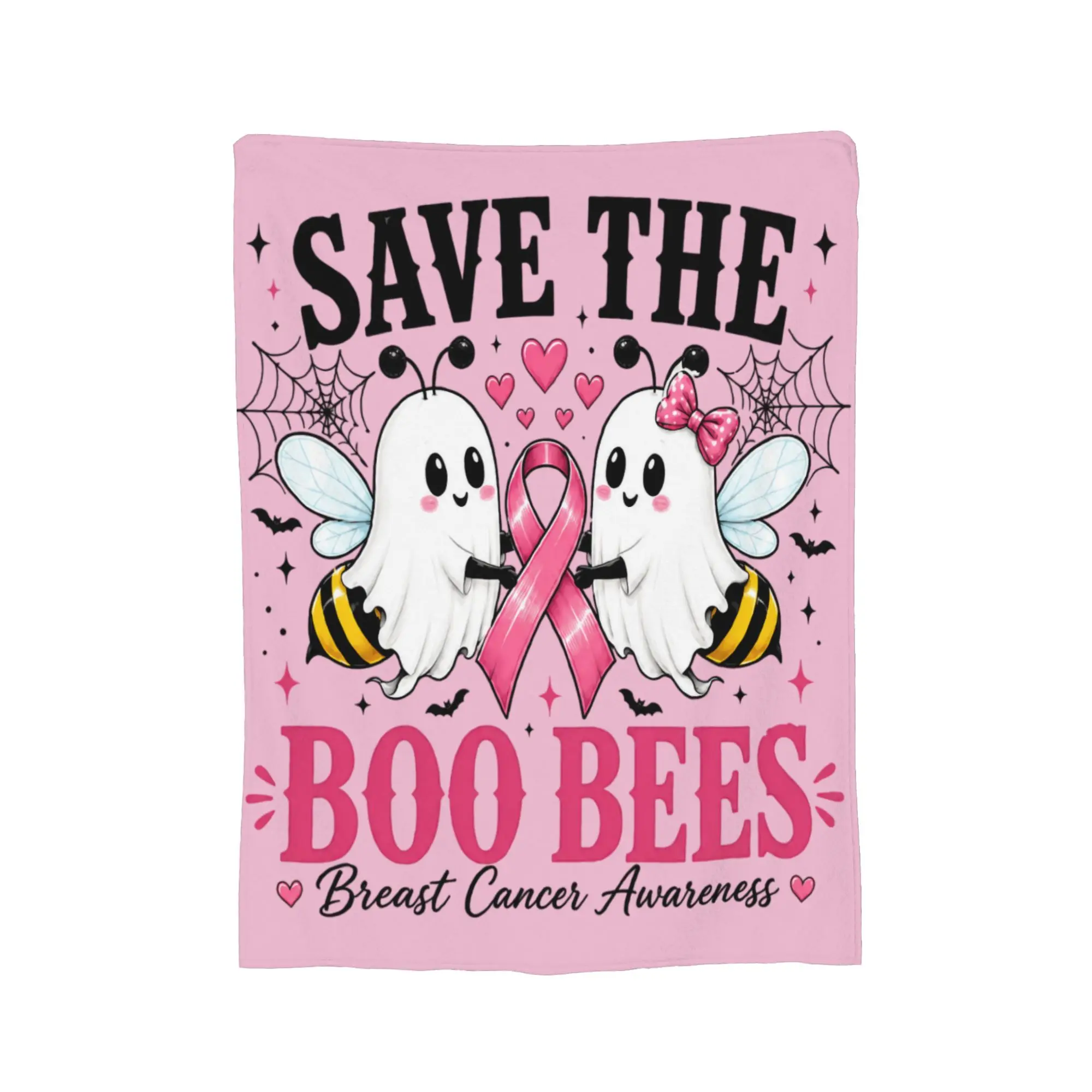 Breast Cancer Awareness Pink Ribbon Halloween Save The Boobees Breast Cancer Flannel Blankets  Funny Throw Blankets for Home