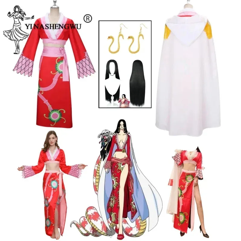 

Anime tops Hancock cosplay costume set women cheongsam jewelry for women Girl dress snake earrings wig Halloween suit Hanfu cloa