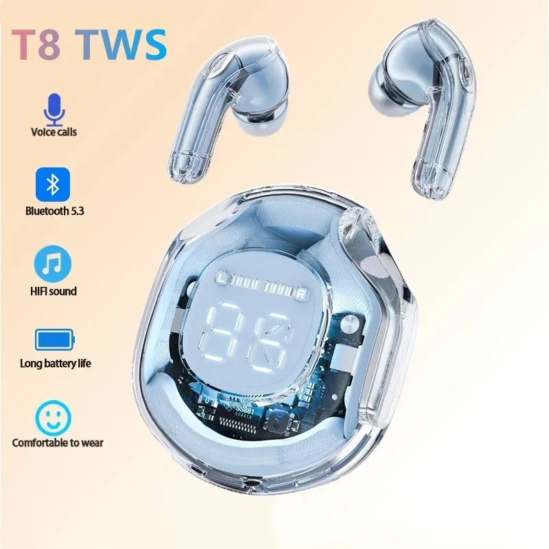 

Wireless earphone Bluetooth earbuds Transparent Digital Display TWS Mecha Style For Acefast T8 Sports Headphones