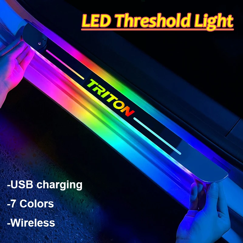 Acrylic Car Front Rear Threshold Light for Mitsubishi TRITION USB Charging LED Welcome Pedal Pathway Lamp Interior Decoration