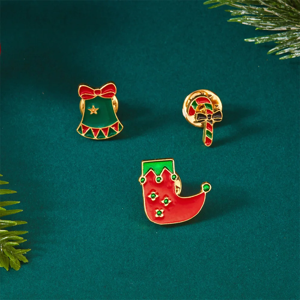 Christmas Brooch For Women Men 3pcs/set Santa Claus Bell Elk Snowflake Xmas Tree Snowman Enamel Pins New Year Festival Gifts