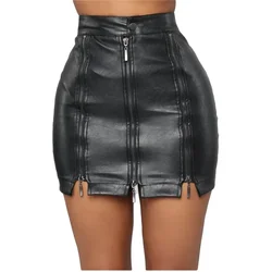 Fashion Bodycon Black Faux Leather Skirt Saia De Couro Feminina 5XL High Waist Zip PU Leather Mini Pencil Skirts Saias Femininas