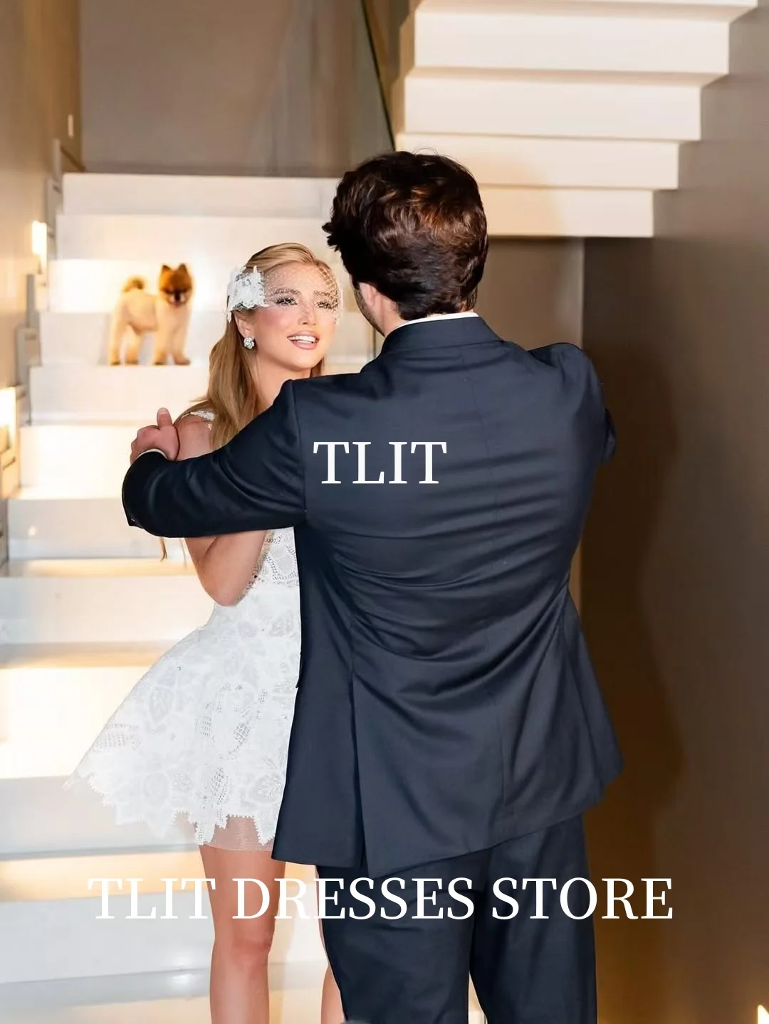 TLIT – robe de mariée trapèze courte, élégante, avec des Appliques blanches, personnalisée, bretelles Spaghetti avec fleurs, dos nu