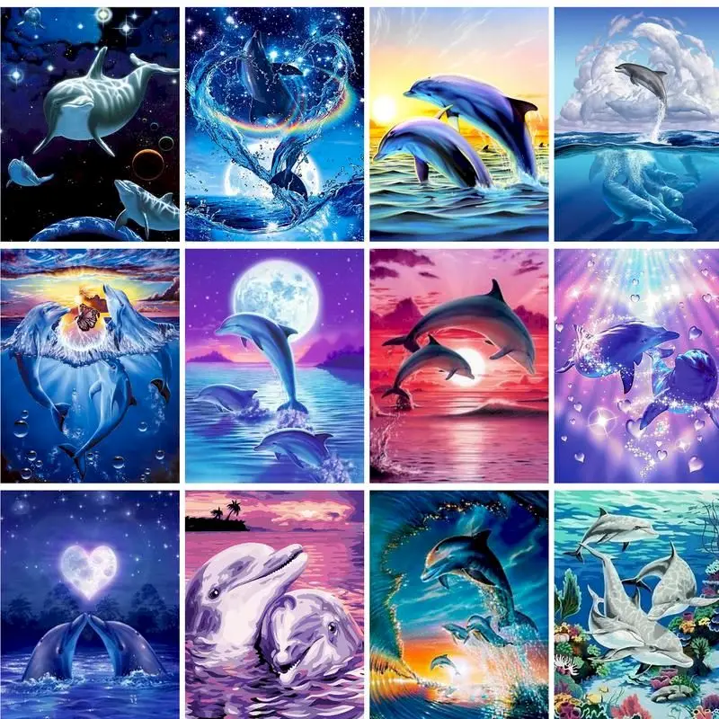 

GATYZTORY Frame Picture Painting By Numbers Kits Dolphin Animals Acrylic Wall Art Home Decors Coloring By Numbers For Diy Gift