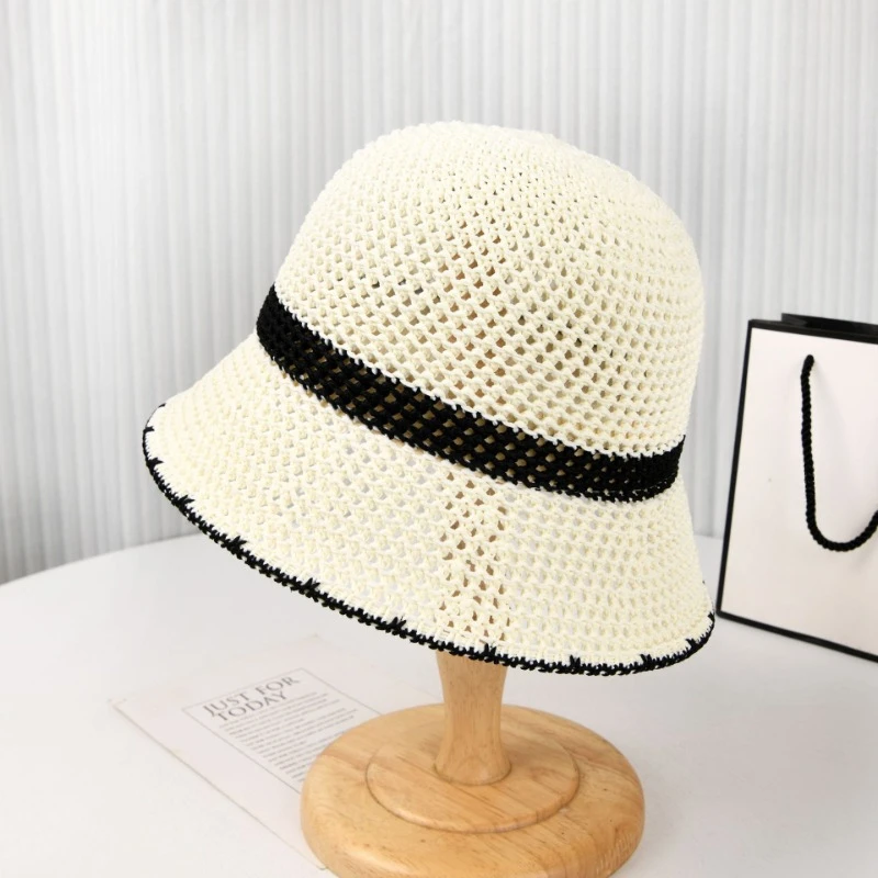 Women's summer cut-out color block short-brim fashion basin hat travel sunshade hat