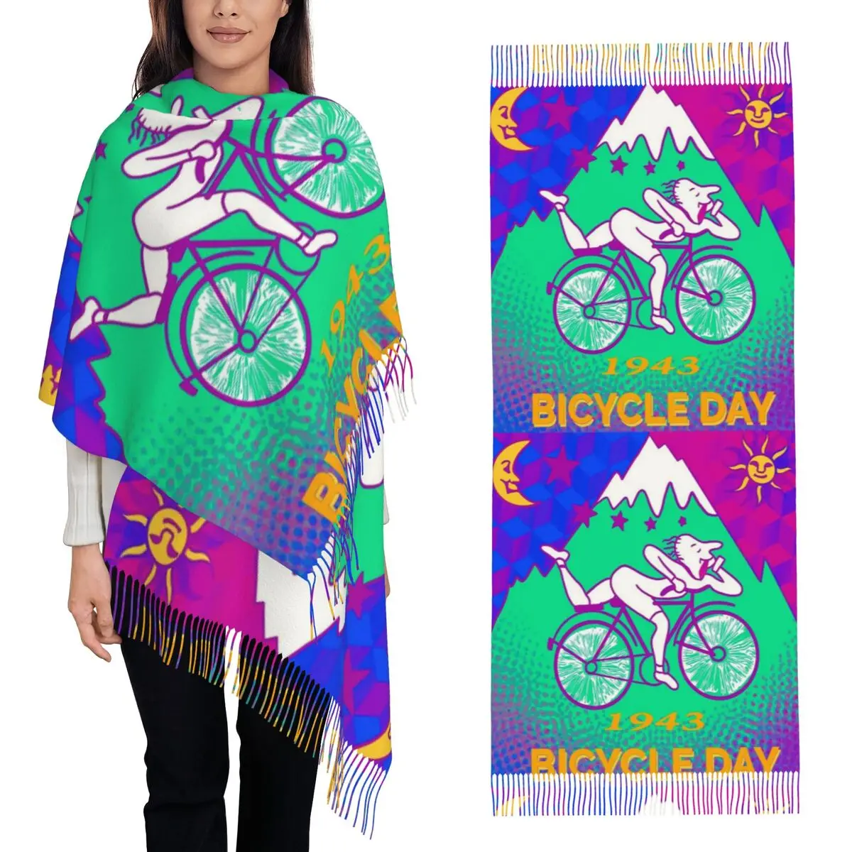 

Albert Hoffman Lsd Bicycle Day Scarf Tassel Scarves Women Soft Warm Shawls and Wraps Large Fall Winter Shawl Wrap