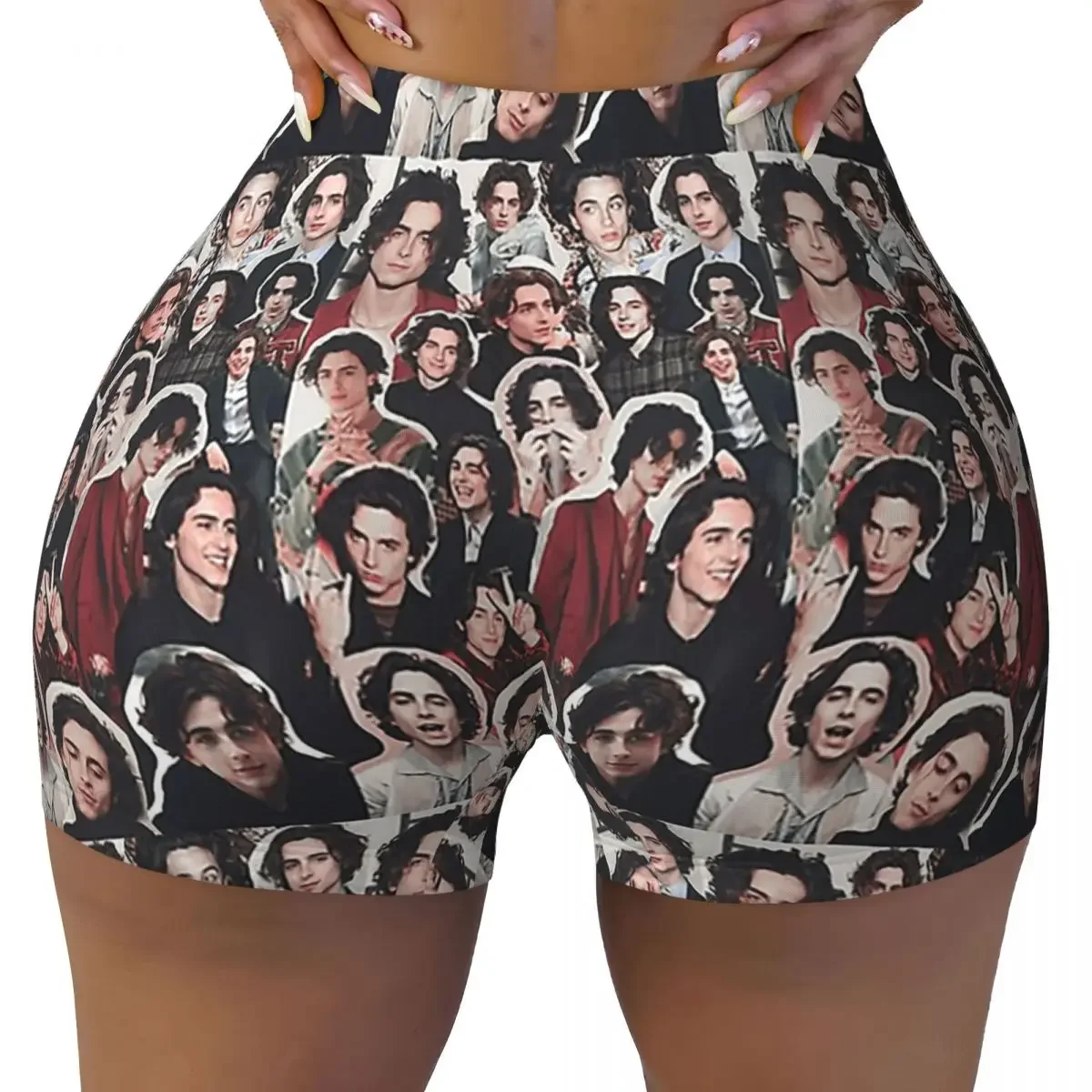 Custom Timothee Chalamet Collage Edit Women Gym Workout Running Shorts Athletic Volleyball Biker Yoga Shorts