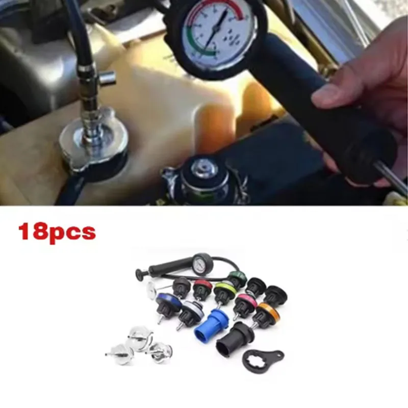 18pcs new automatic maintenance pressure gauge kit pressure gauge, radiator leak detectorcar cooling system tester