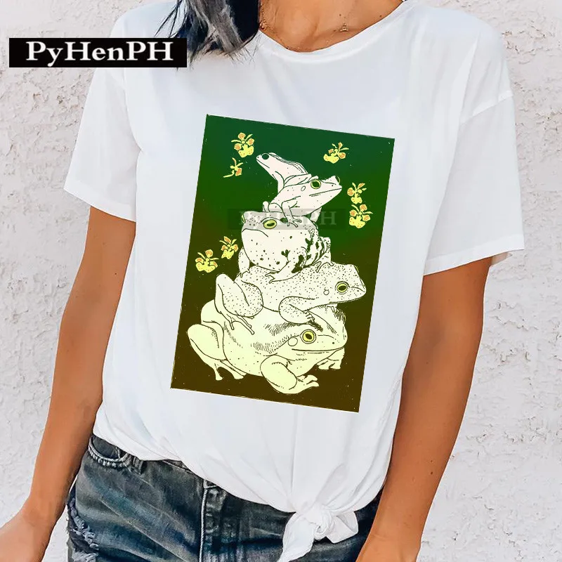 Funny Frog Tshirt New Interesting Frog Print T-shirt Summer Men and Women Couples Short Sleeve Shirt Ins Oversized T Shirt Tops
