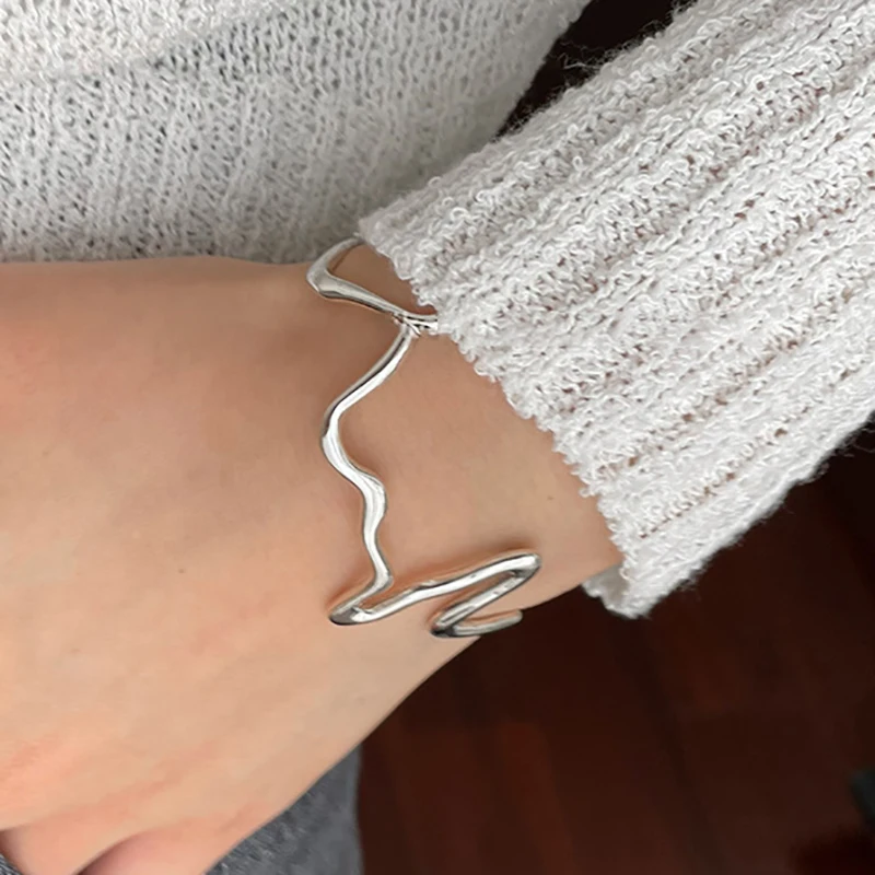 FOXANRY Minimalist Stamp Bracelet for Women Couples Fashion Creative Irregular Wave Geometric Handmade Party Jewelry Gifts