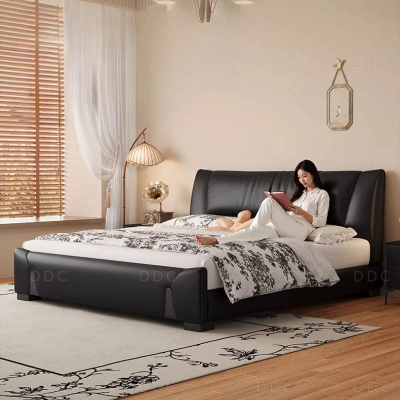 

200x220cm Modern Double Bed Luxury Full Size Frames Home Headboard Aesthetic Black Bed King Size Queen Twin Bedroom Decoration