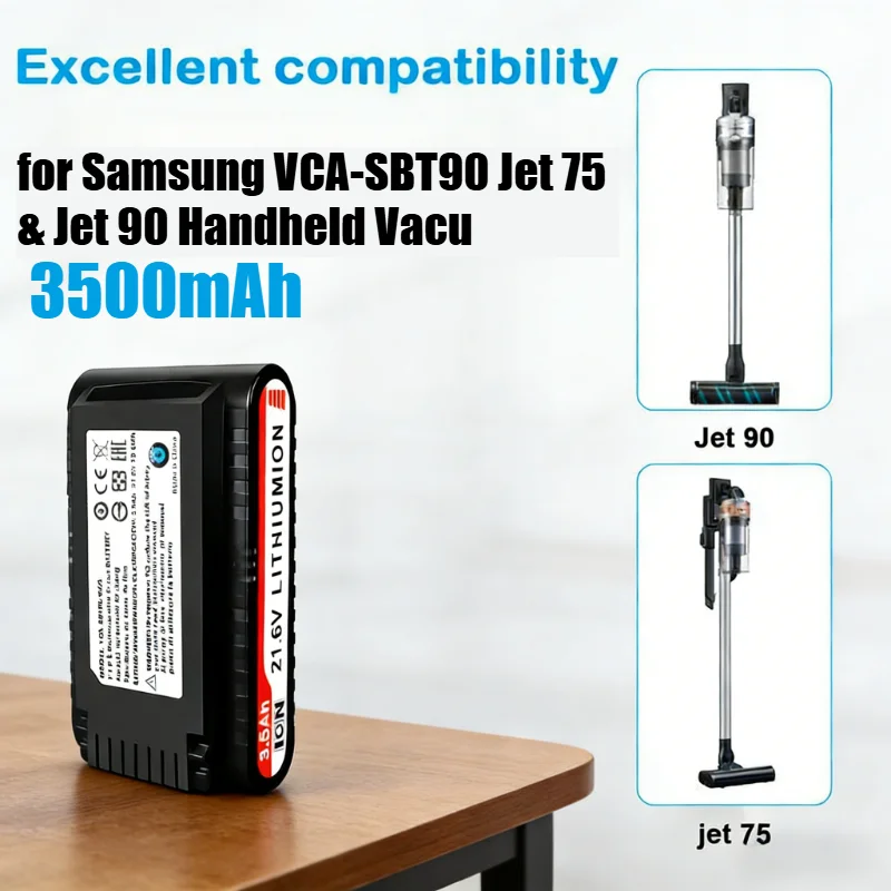 

Аккумулятор 3500 мАч для ручных пылесосов Samsung VCA-SBT90 Jet 75 и Jet 90, литий-ионный, высокой емкости