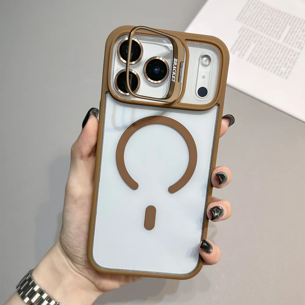 Luxury Ring Lens Stand Holder For Magsafe Case For iPhone 16 Pro Max 17 Air 15 14 Plus 13 12 11 Clear Magnetic Change Back Cover