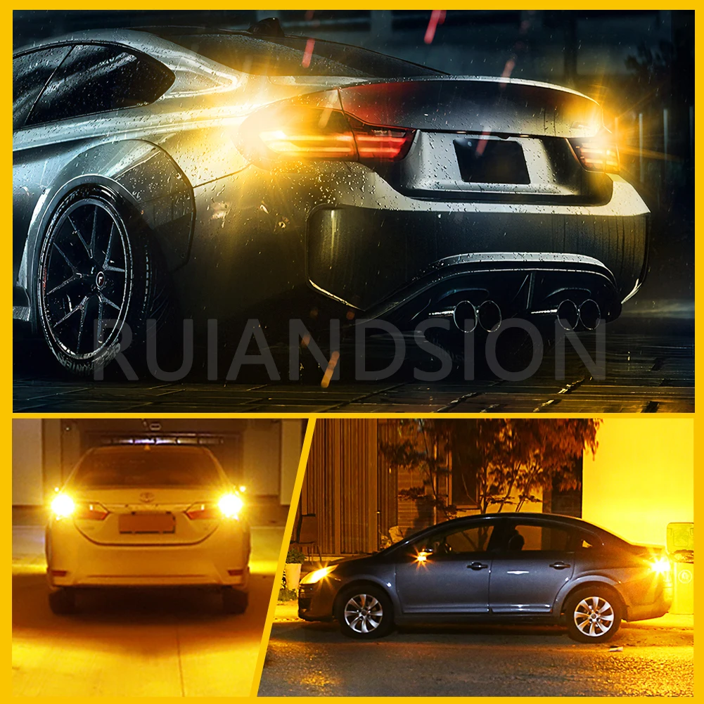 Ruiandsion 1156 BA15S P21W LED أضواء خلفية فرامل السيارة لمبات BAU15S مصابيح إشارة عكس ضوء تحذير 12 فولت كهرماني أصفر مناسب SUV #6