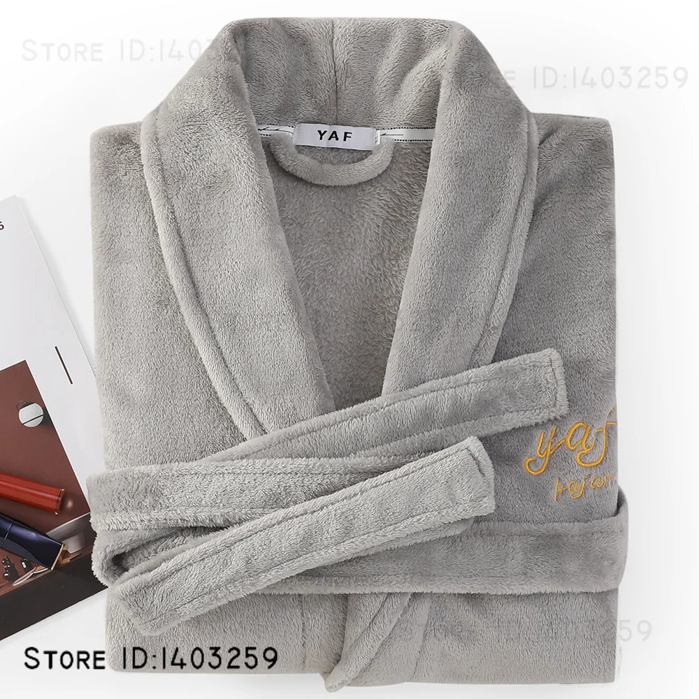

Thicken Flannel Men's Robe Sleepwear Lapel Long Sleeve Kimono Bathrobe Gown Winter Warm Coral Fleece Couple Nightwear Loungewear