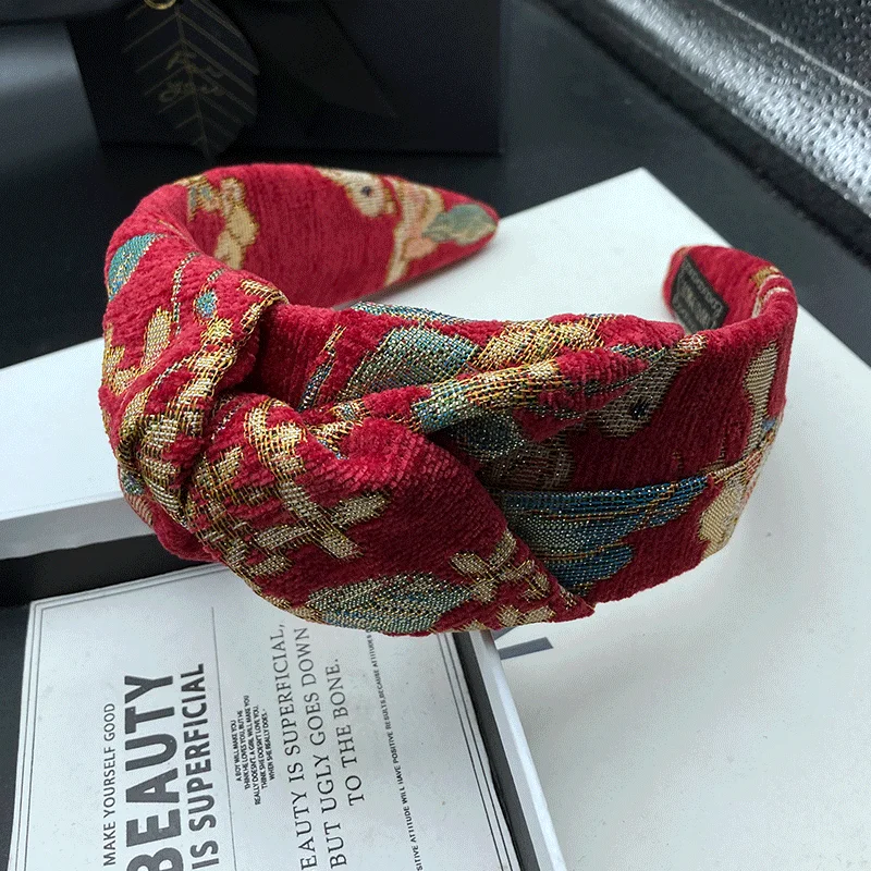 Chinese Style Wedding Hairpin Hair Hoop Women's Fashion Embroidery Out Hair Accessories Wide Edge Compression Headband