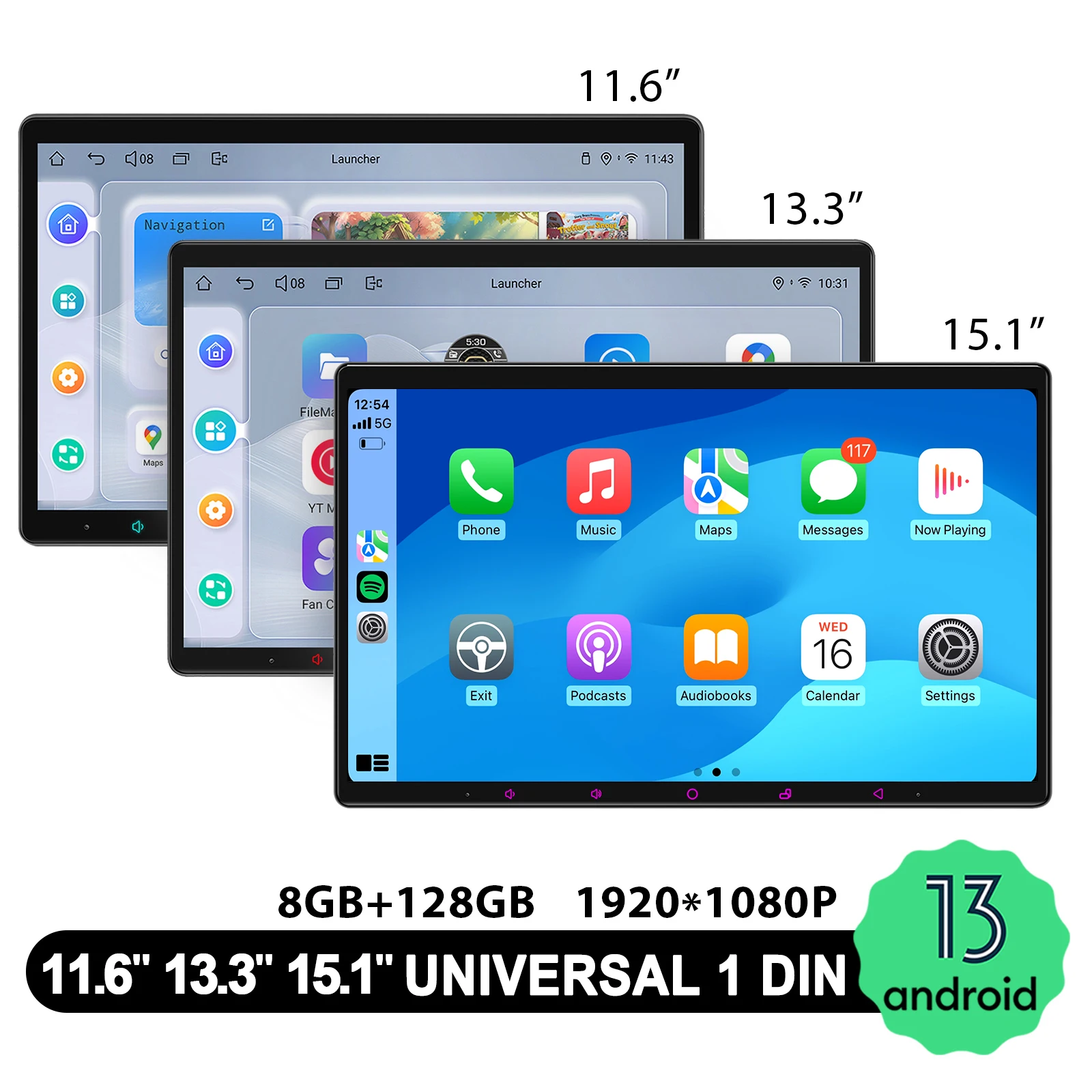 

3-Size Universal Car Radio with Large Floating Screen 8GB RAM 128GB ROM Smart Audio System for Most Vehicles DIY Installation