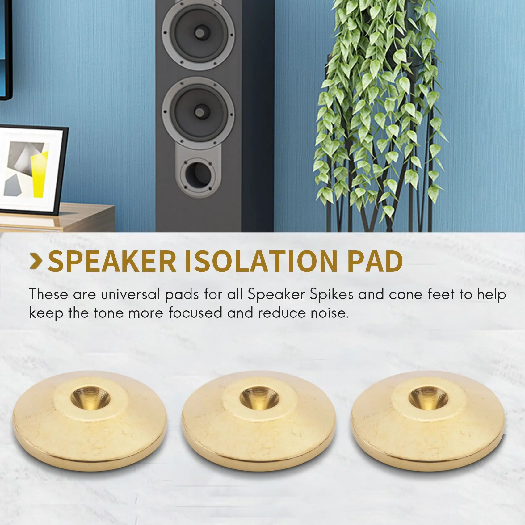 8 Pcs Universal Copper Speaker Spikes Pads Speaker Shock Base Pad Isolation Stand Feet Cone Base Mats Floor 25 x 4mm