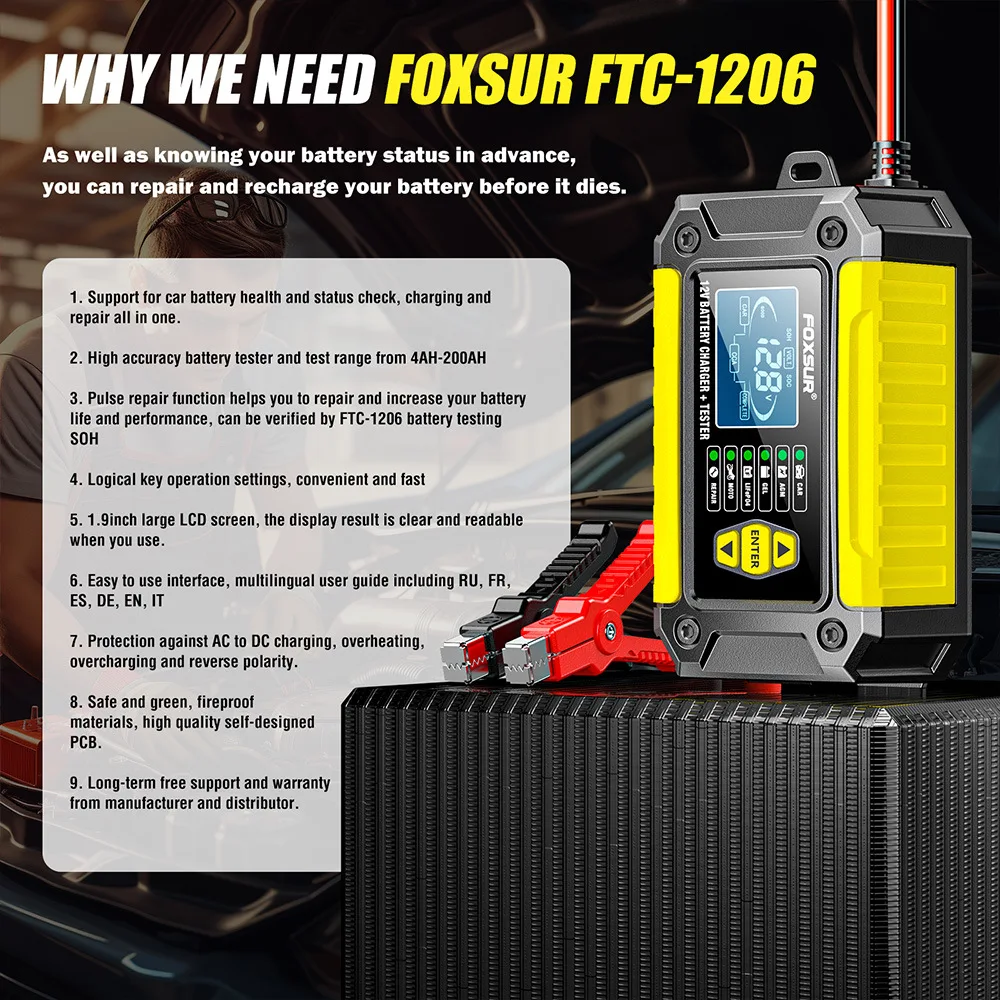 2 in 1 Smart Car Battery Charger System Tester Car Motorcycle Battery Analyzer For Lead Acid AGM GEL Lithium LiFePo4 Batteries - view 4