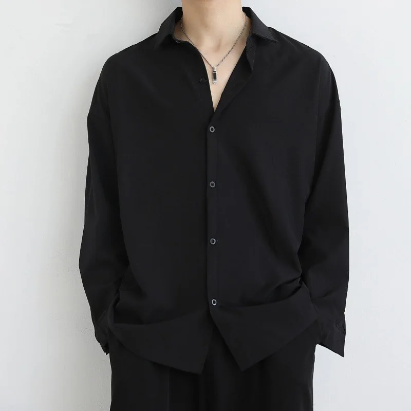 Men's Non-Ironing Black Jacket Thin High-Grade D Shirt Autumn Special Wide Fit Fleece Lined Thickened  Collar Nine-Sleeve
