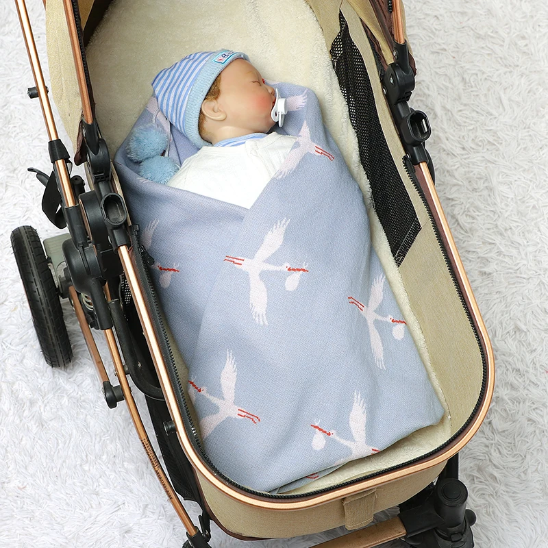 Baby Blanket Knit Infant Stroller Swaddling Soft Newborn Girls Bed Boys Crib Quilt Cute Cartoon Wild Goose Plaid 90*70CM Covers