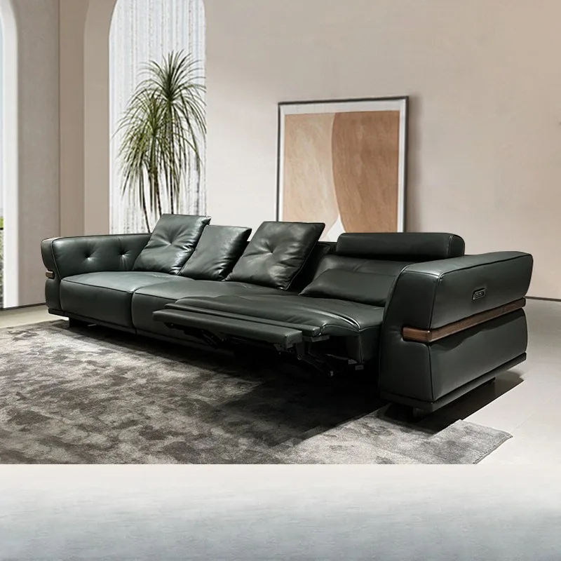 Leather electric sofa living room modern simple adjustable multi-person function small apartment cowhide zero wall sofa