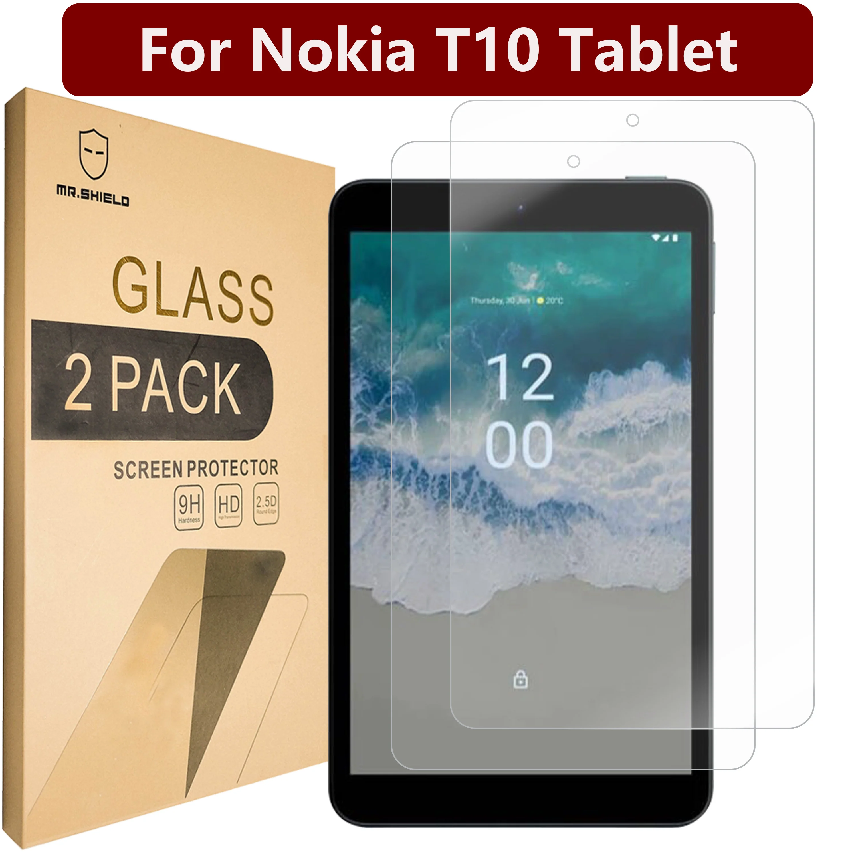 Mr.Shield [2-Pack] Screen Protector For Nokia T10 Tablet [Shorter Fit for Case Version] [Tempered Glass] 9H Hardness]