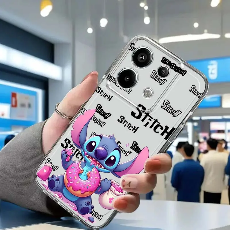 

Cute Stitch Disney Phone Case For Xiaomi Redmi Note 8 8T 9 9T 11E 12 13 14 Pro Plus Turbo 5G Fashion TPU Transparent