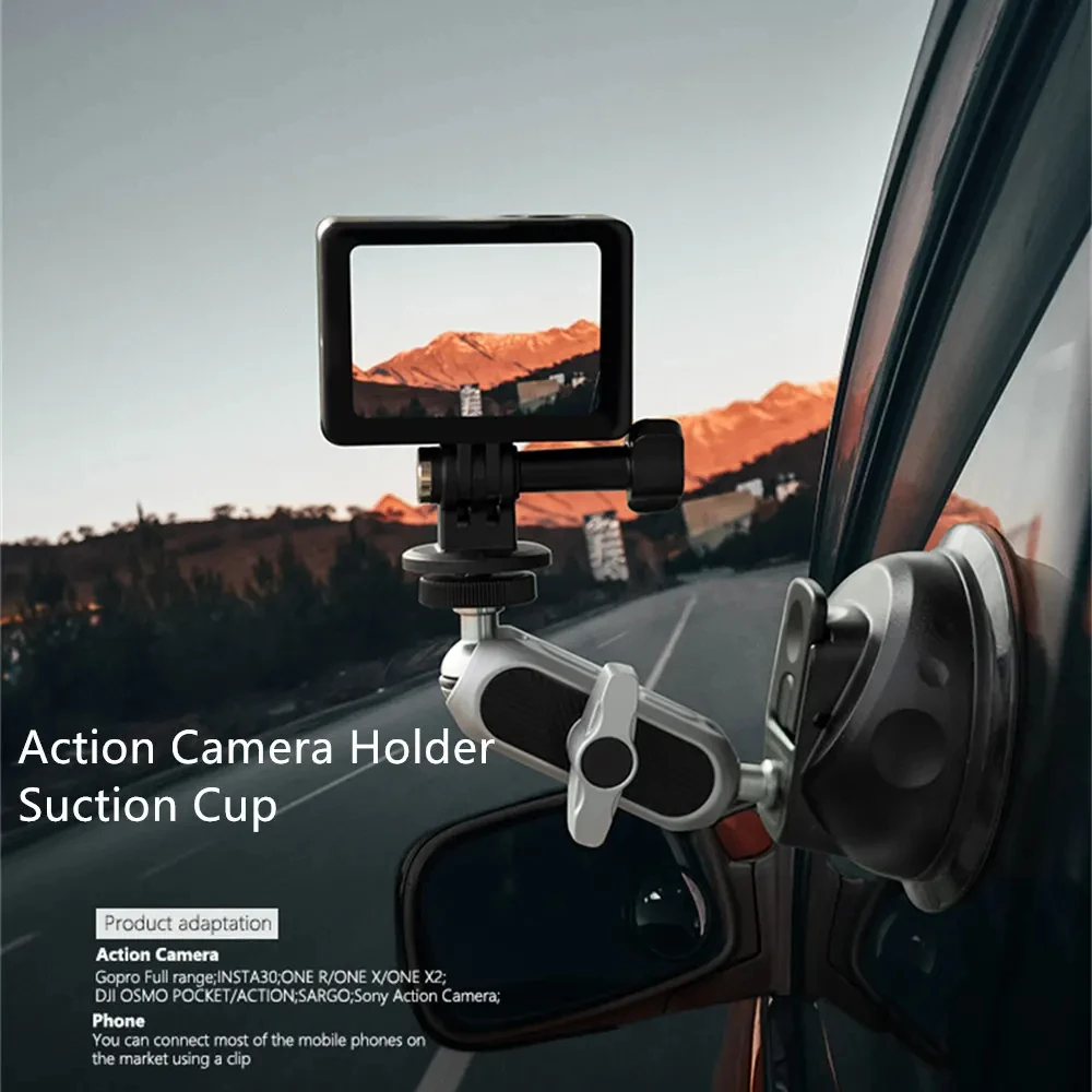 

For Go Pro Accessories Aluminum Alloy Car Mount Suction Cup Holder Gopro 11 10 Insta360 X3 Car Phone Holder for Iphone Android