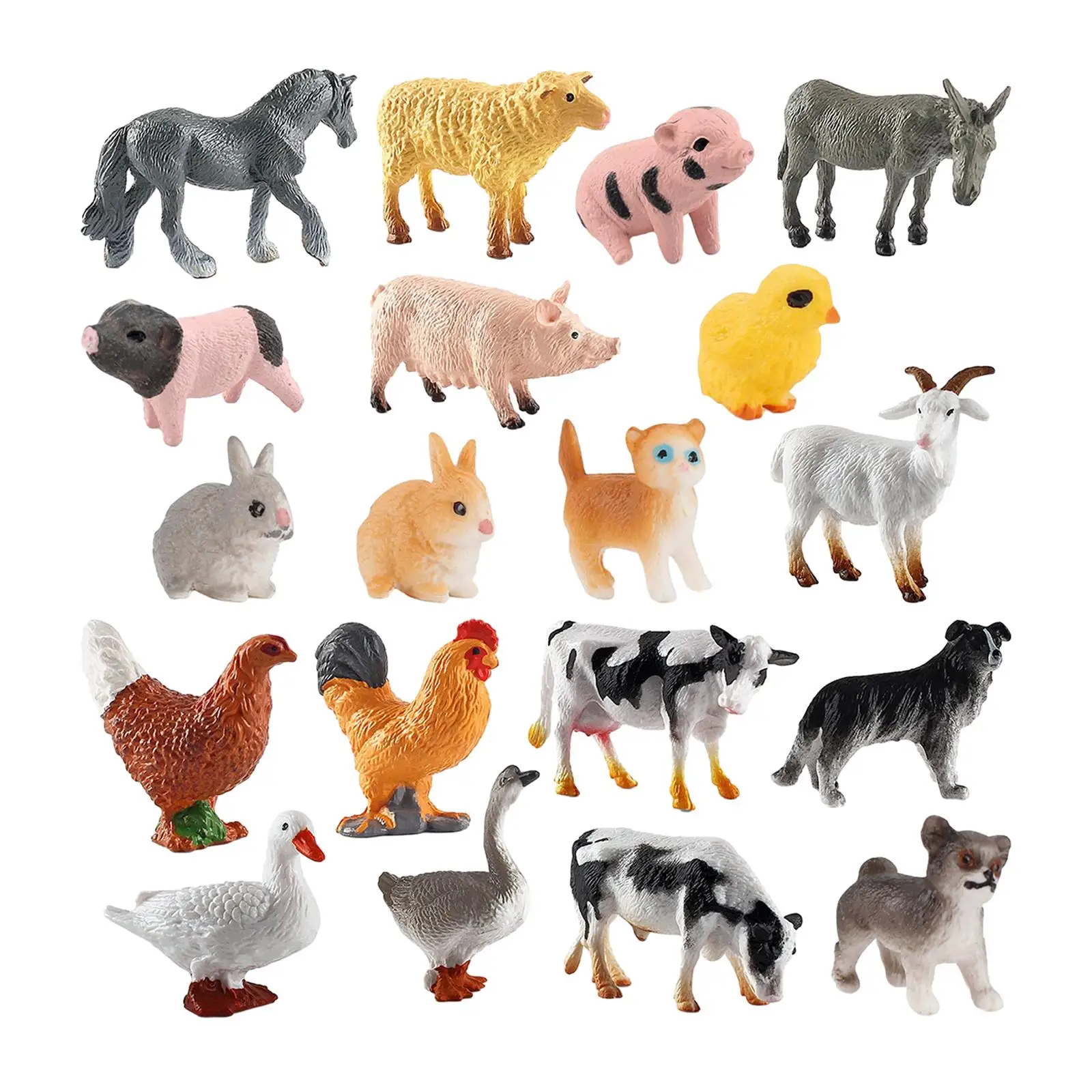 19Pcs Farm Animal Model Set Crafts for Educational Learning Toys Cake Topper