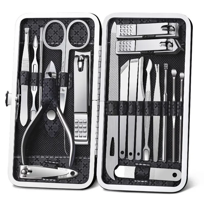 19Pcs Set Nail Clipper Manicure Cutters Household Stainless Steel Earpick Earpick Pedicure Toe Nail Scissors Tools Nail Clippers