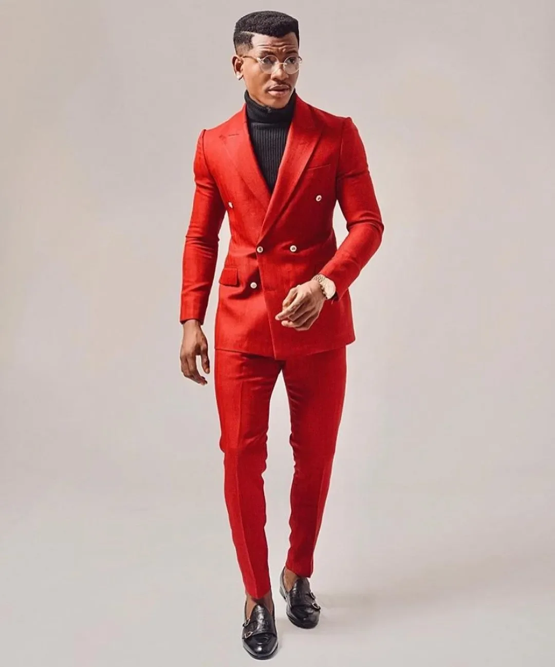 Esmoquin rojo de doble botonadura para hombre, traje de chaqueta y pantalones de talla grande para boda, fiesta de graduación y Cena