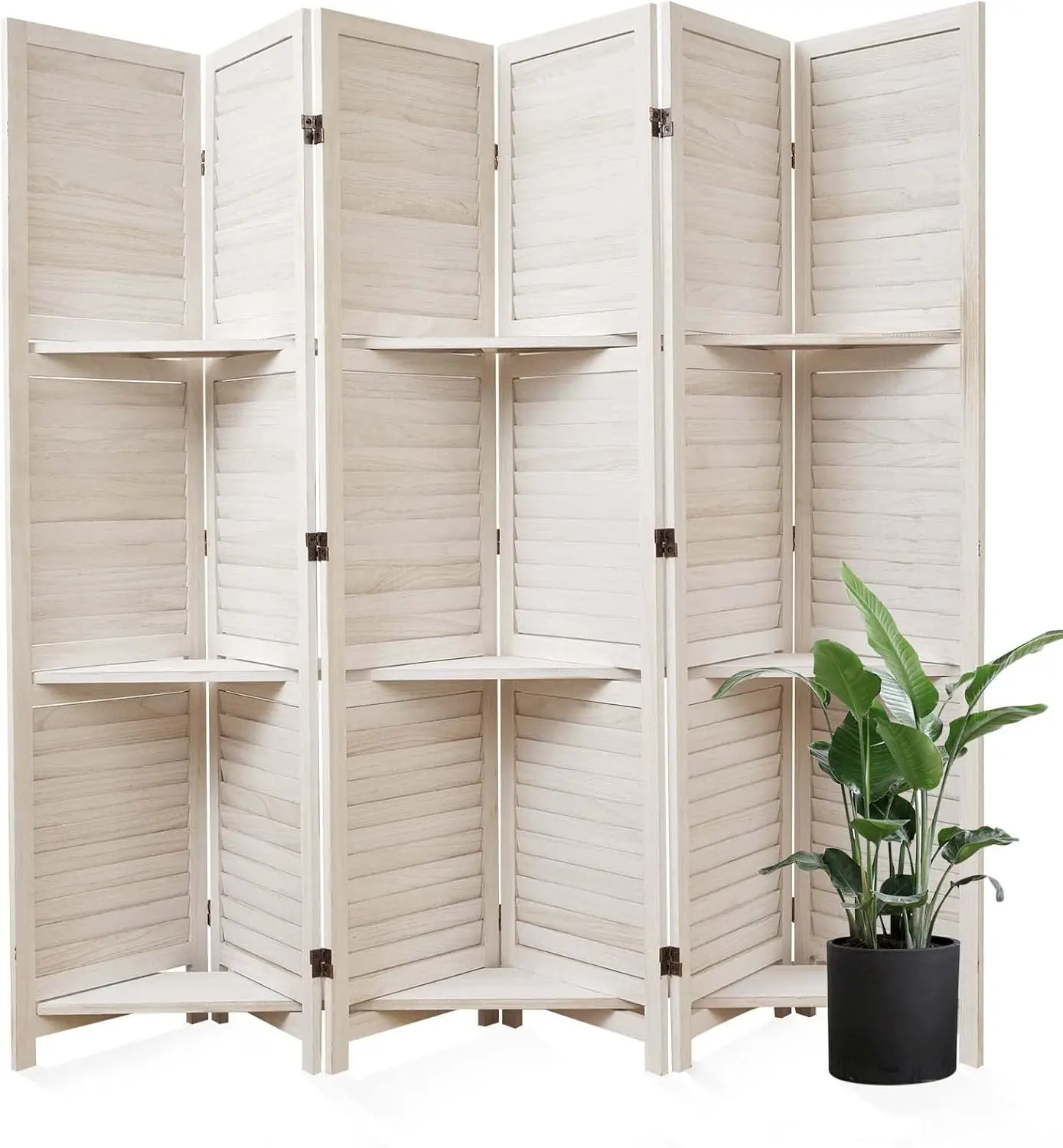 

Partition Room Dividers, Folding Wood Privacy Screen with Three Display Shelves Suitable for Home Office, Study, Art Dis