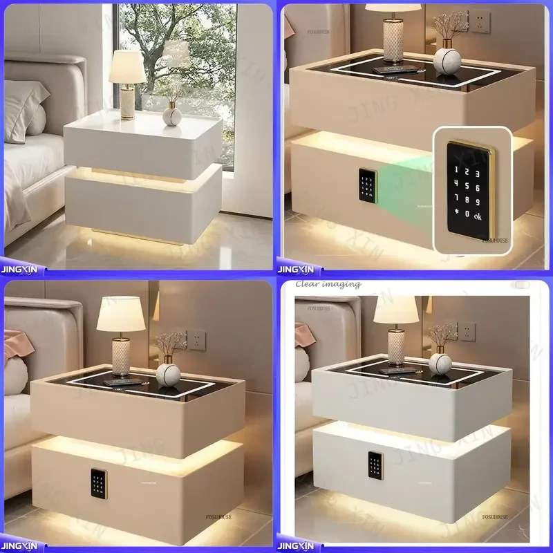 custom for Elegant Smart Nightstand Italian Solid Wood Bedside Table with LED Light Storage Unique Night Stand for Master