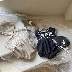 Newborn Kids Baby Boys Girls Embroidery Clothes Rompers 0-2Yrs Summer Infant Kids Baby Boys Girls Sleeveless Jumpsuit