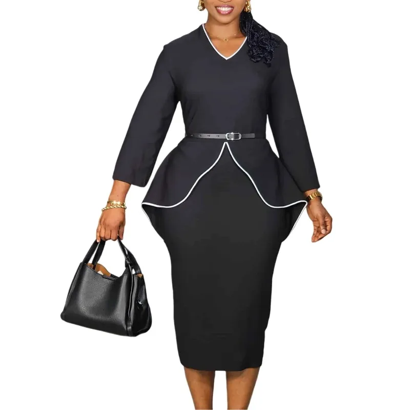 

African Party Evening Dresses for Women 2026 Spring Summer African V-neck Polyester Solid Color Bodycon Midi Dress Outfits