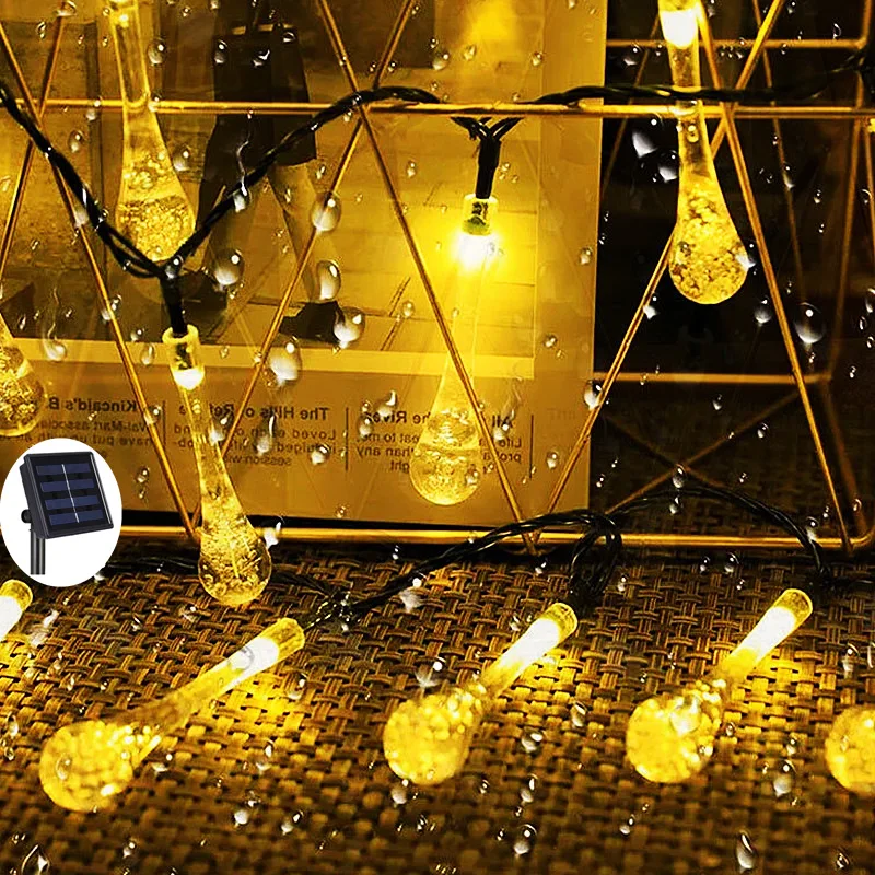 LED Outdoor 8cm Water Drops Solar Lamp String Lights 100/50/30/20LEDs Fairy Holiday Christmas Party Garland Garden Waterproof