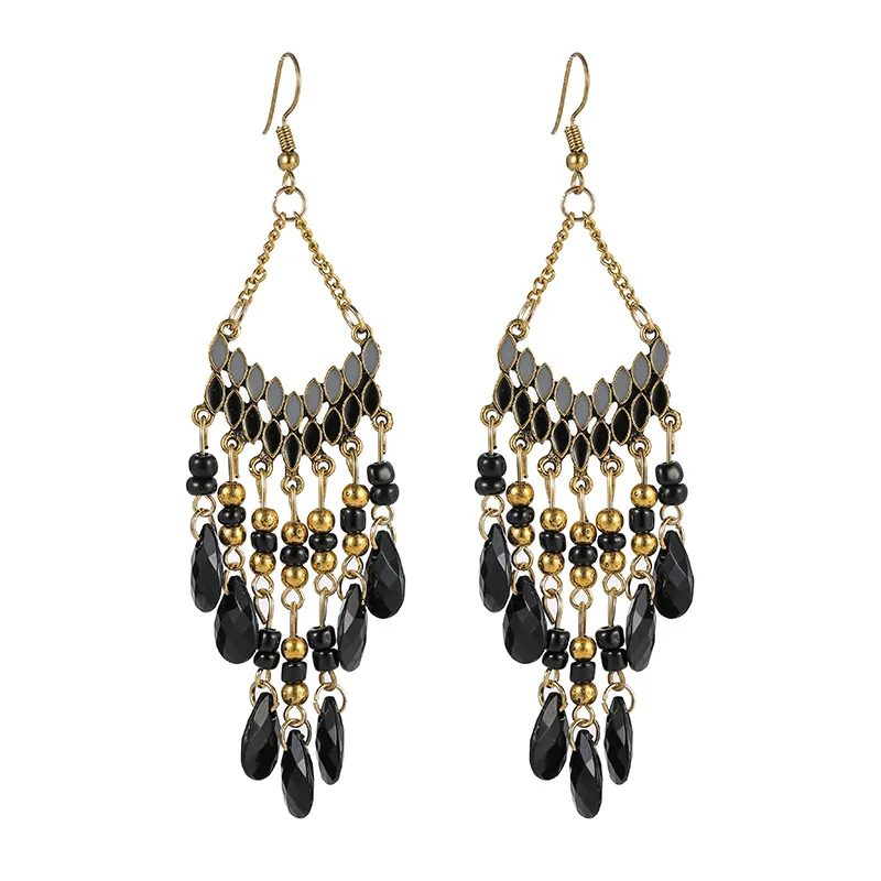Ohrringe im ethnischen Stil mit Wassertropfen-Motiv für Damen, böhmische Perlen-Ohrringe mit Quasten, Retro-Schmuck für Mädchen, geeignet für den täglichen Gebrauch und für Partys. – Detail 3