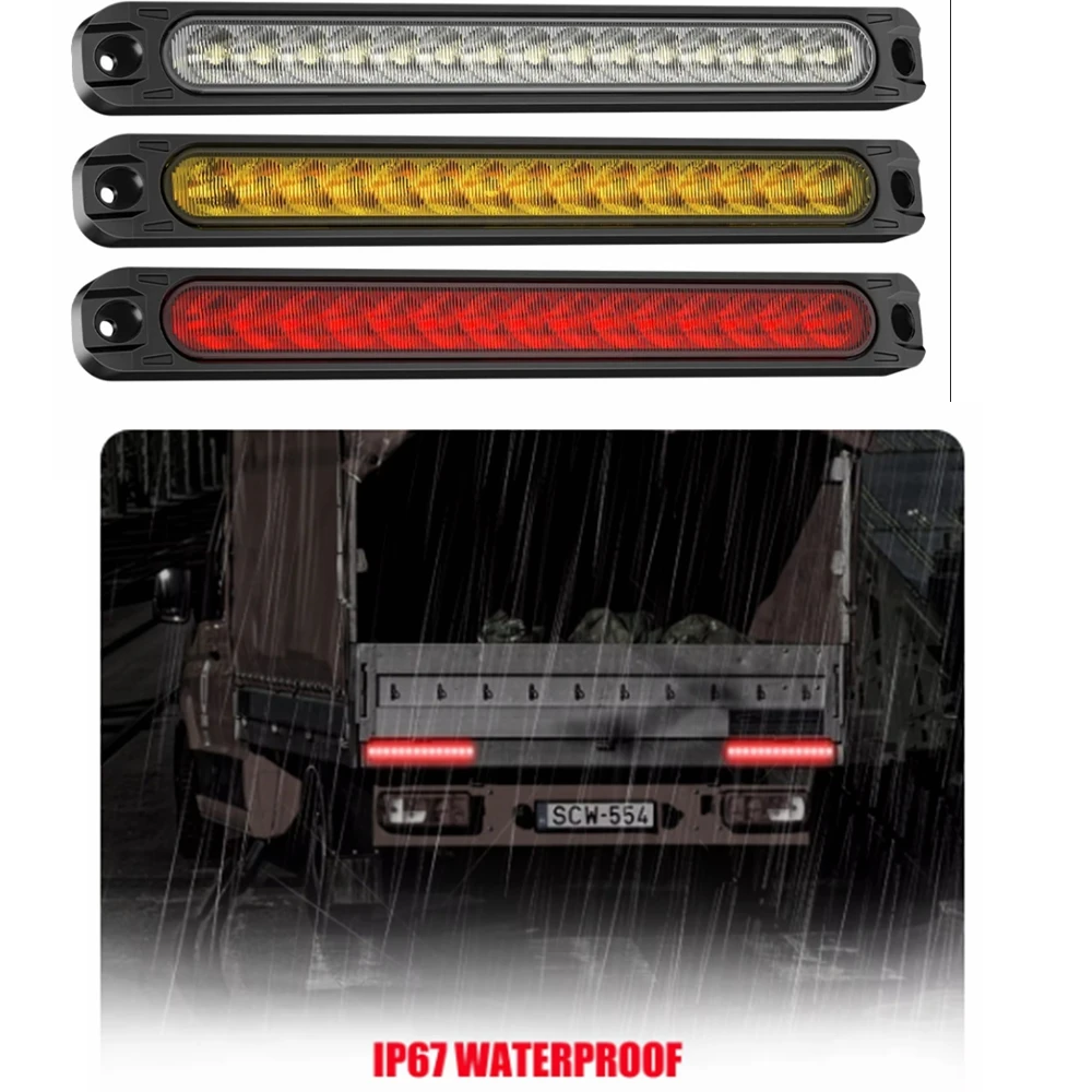 Universal LED Tail Rear Lamp for Trailer Truck Lorry Pickup - Brake/Stop/Turn Lights 12V-24V 15 LEDs Light Bar Strip
