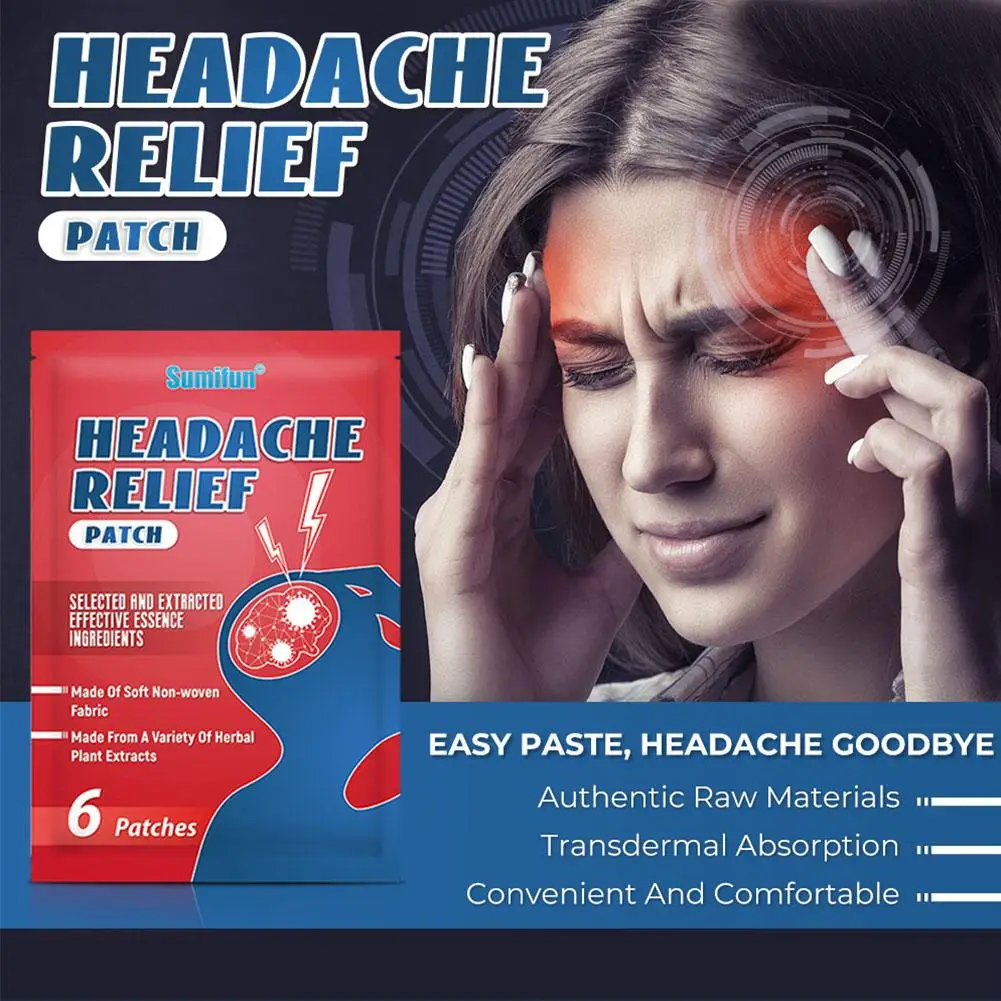 Headache Relief Patch Treatment, Enxaqueca Gesso, aliviar a tontura, dor de cabeça, reduzir o estresse, nervo cerebral, relaxar adesivo acuponto