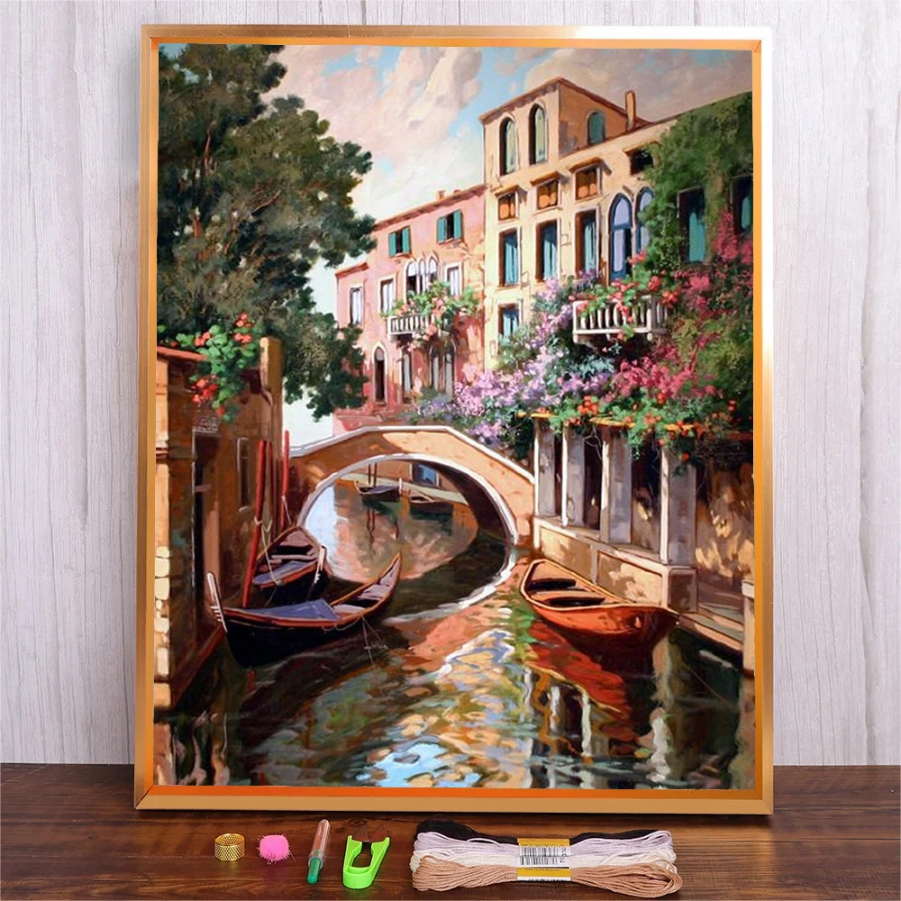 40*50CM Full Embroidery Eco-cotton Thread 11CT Landscape Pattern Cross Stitch Printed Canvas Kit Home Decor Painting Embroidery