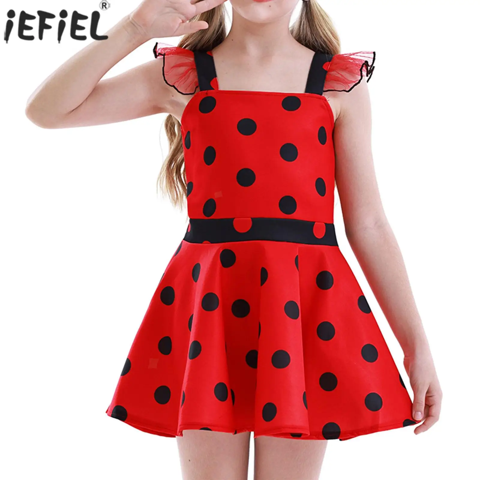 

Kids Girls Cartoon Dress Halloween Cosplay Carnival Theme Party Evening Costume Sleeveless Polka Dots Print A-line Short Dresses