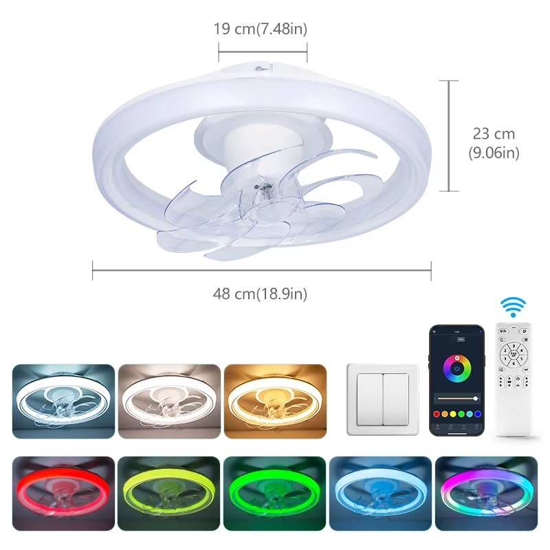 Slimme LED-plafondventilator met licht Oscillerende ventilator met 7 bladen Licht APP Afstandsbediening Plafondlampventilator 6 niveaus van windsnelheid - afbeelding 1