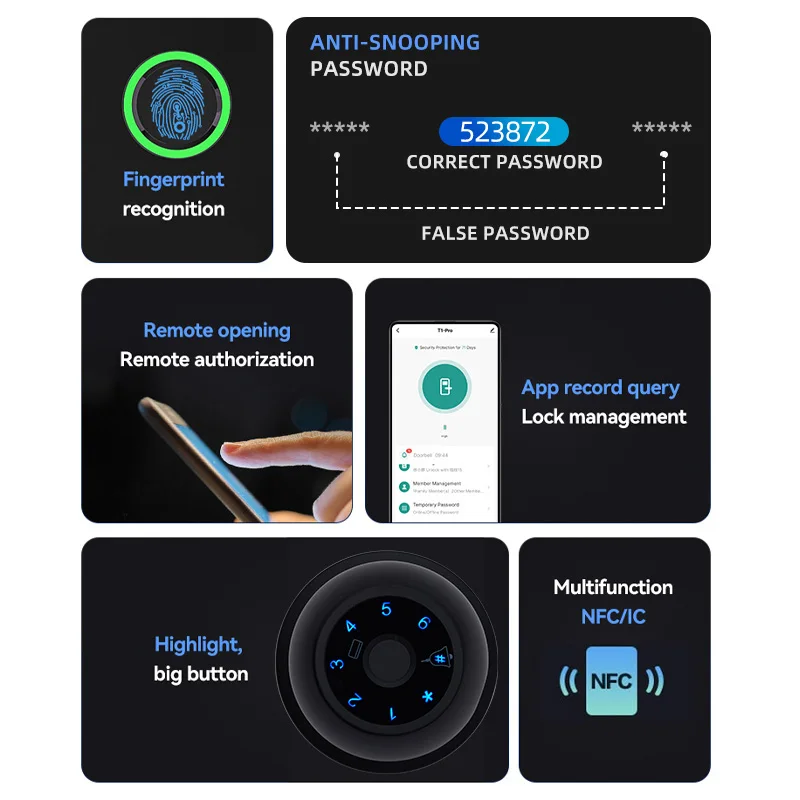 Smart Locks Password biometrica e impronta digitale Serratura elettronica sostitutiva a sfera Serratura per porta in alluminio o legno