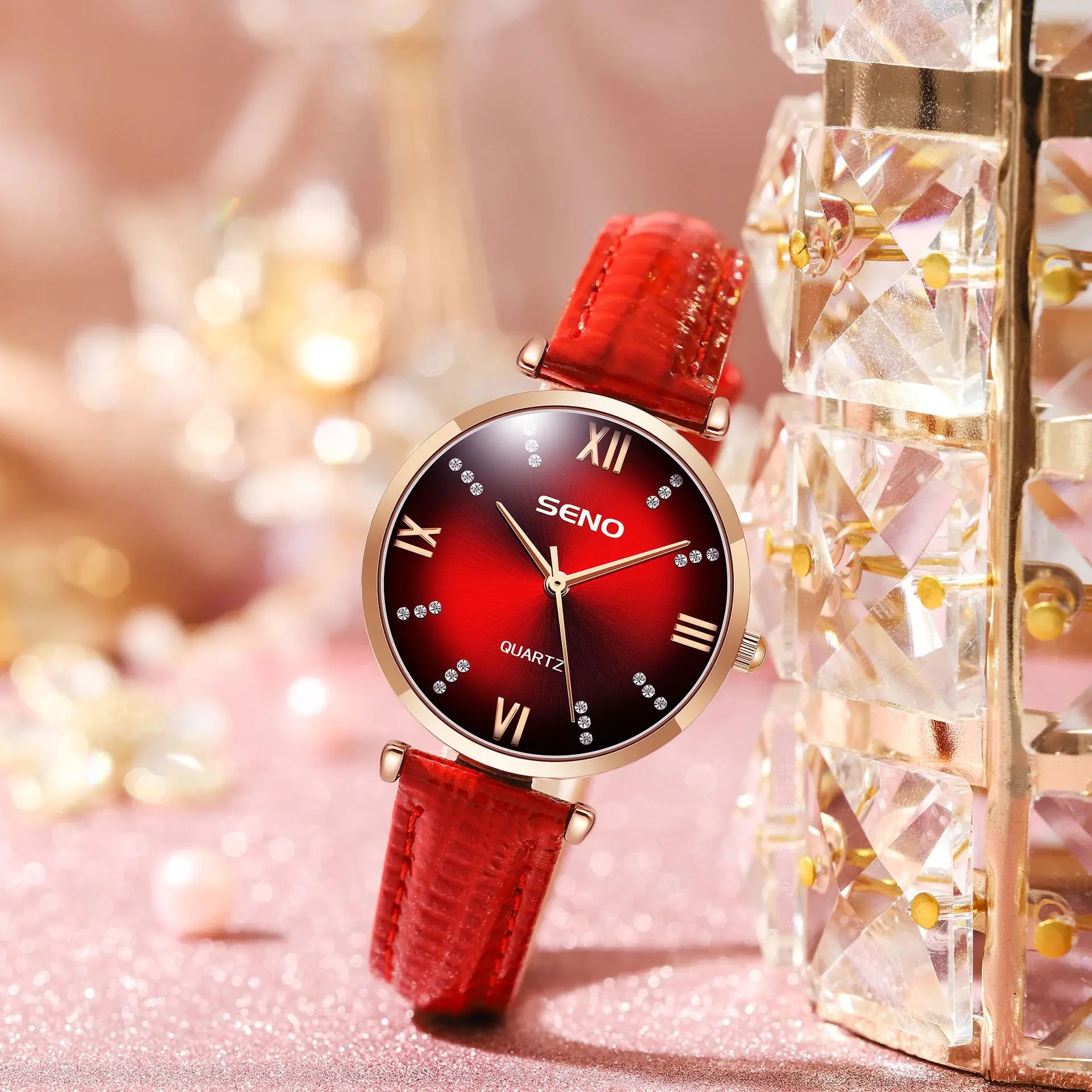 Stylish minimalist women's retro waterproof quartz alloy strap rose gold watch