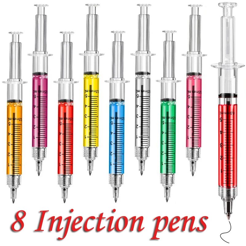 8Pcs Syringe Pens Retractable Fun Nurse Pens Novelty Multi Colors Medical Ballpoint Pens Gifts for Nurses
