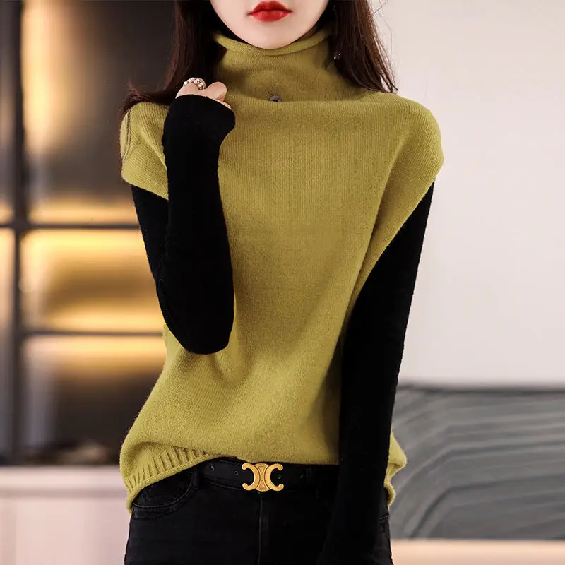 Fashion Turtleneck Solid Color kamizelka okazjonalna sweter odzież damska 2022 jesień nowe luźne pulowery w stylu Casual wszystkie mecze topy w