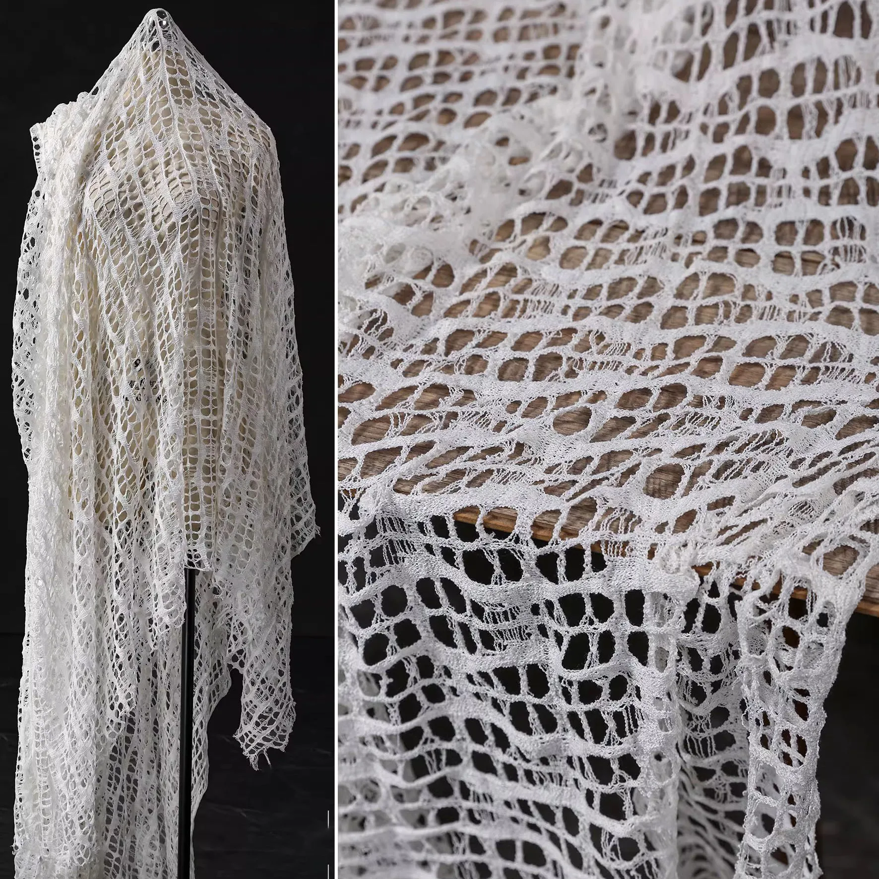 

1 ярд, высокое качество, трикотажная сетчатая ткань, сломанная полая белая креативная дырка, модель одежды «сделай сам», дизайнерская ткань для пэчворка