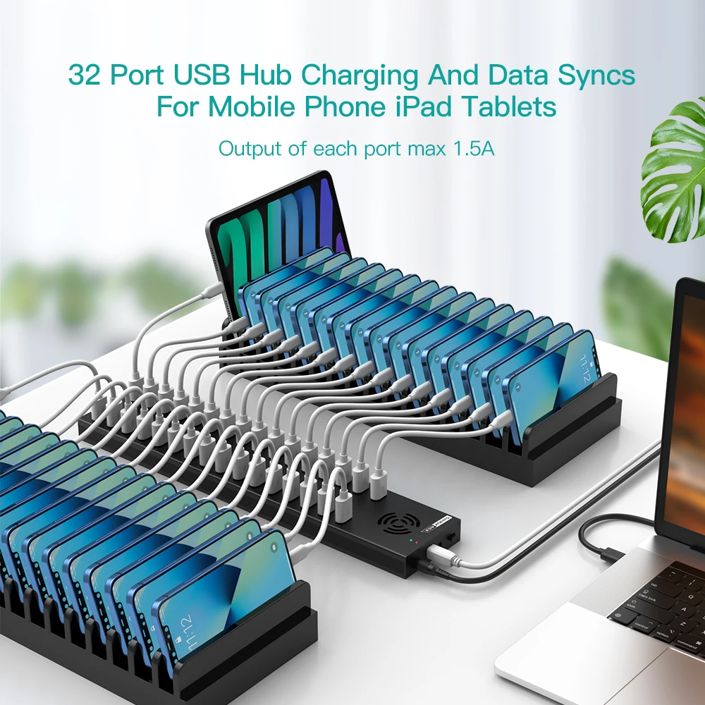 Sipolar A-832 240W 32 Port USB Hub 1.5A Fast Charging Dock Multi-Port Desktop Charging Station for Bulk Phone Repair & Testing