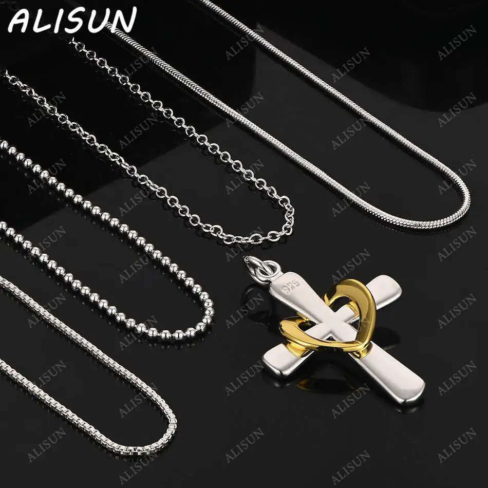 

ALISUN 40-75cm 925 Sterling Silver Cross Pendant Necklace For Men Creativity Gifts Street All-match Party And Daily Wear
